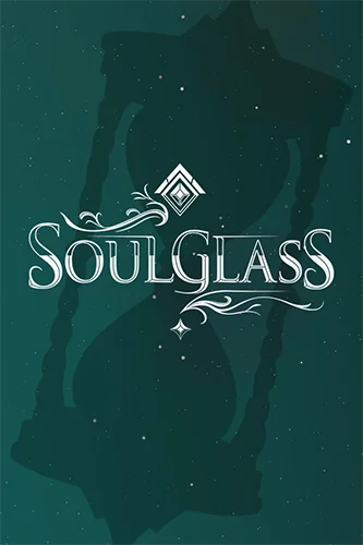 An image of the title Soulglass over a shadow hourglass and starry sky