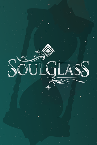 An image of the title Soulglass over a shadow hourglass and starry sky